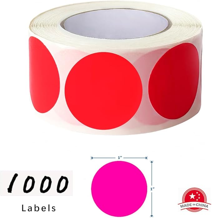SHYGO® 1“ Red Circle Dot Stickers Color Coding Labels, 1000PCS 2 Rolls