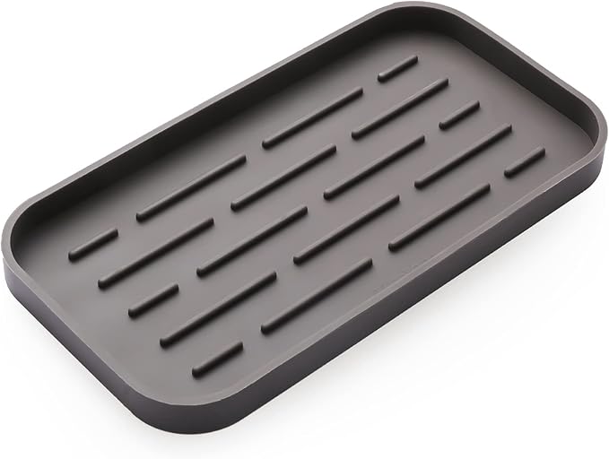 Silicone Kitchen Sink Organizer Tray for Multiple Usage,Eco-Friendly Sponges Holder for Kitchen Bathroom Counter or Sink,Dish Soap Dispenser,Scrubber,Bottle,Cup (Coffee, 10"×5.3")