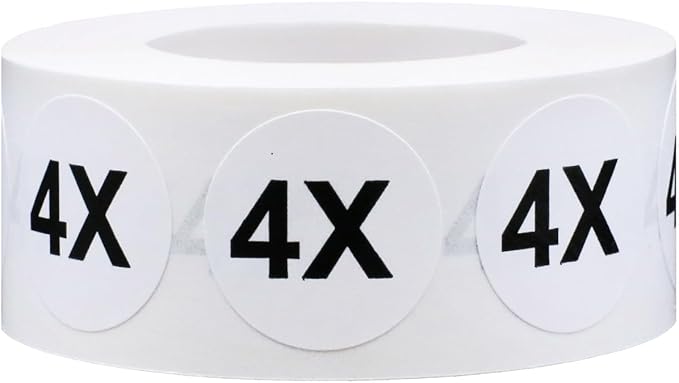 White Circle 4X Clothing Size Stickers - 3/4 Inch Round, 500 Adhesive Labels Per Roll for Retail Apparel, Clothing Organization, and Inventory - Made in The USA