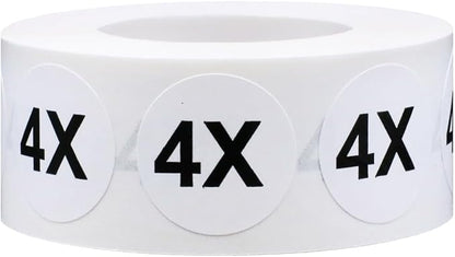 White Circle 4X Clothing Size Stickers - 3/4 Inch Round, 500 Adhesive Labels Per Roll for Retail Apparel, Clothing Organization, and Inventory - Made in The USA