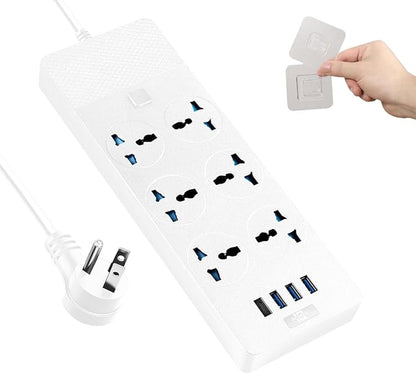 International Power Adapter with 6 Universal Outlet 4 USB Ports (1 USB C), Jumpso 6ft Travel Power Strip, EU UK to US Plug Adapter, 110-240v, 3000w Extension Cord for Home Office White