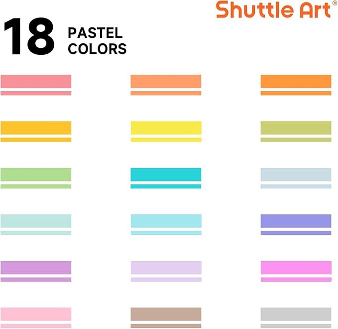 Shuttle Art Pastel Highlighters, 18 Colours Dual Tip Highlighters, Highlighter Markers Assorted Colours, Perfect for Colouring, Underlining, Highlighting, Journaling in School Office Home