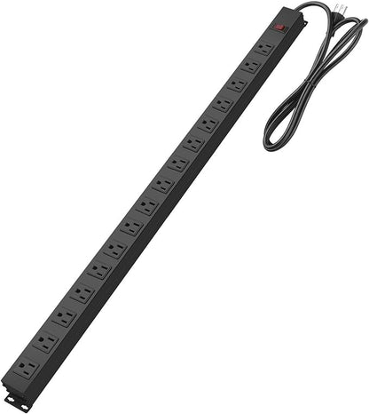 HHSOET Metal Wall Mount Power Strip, Mountable Power Outlet, Aluminum Alloy Mount Power Socket with Switch, 10 FT SJT 3/C 14AWG Power Cord, 15A 125V 1875W (16 Outlet) Black