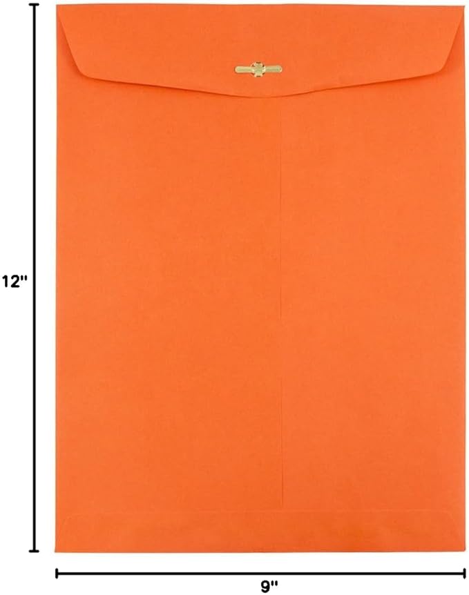 JAM PAPER 9 x 12 Colored Envelopes with Clasp Closure - Orange Recycled - Bulk 250/Box