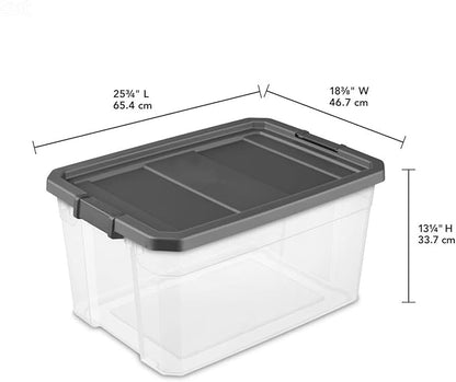 (2 Pack) 76 Quart Durable Clear Plastic Storage Bins, Storage Container with Latch Lid Dark Gray Suitable for Office,Hoilday Decor,Garage Organization.