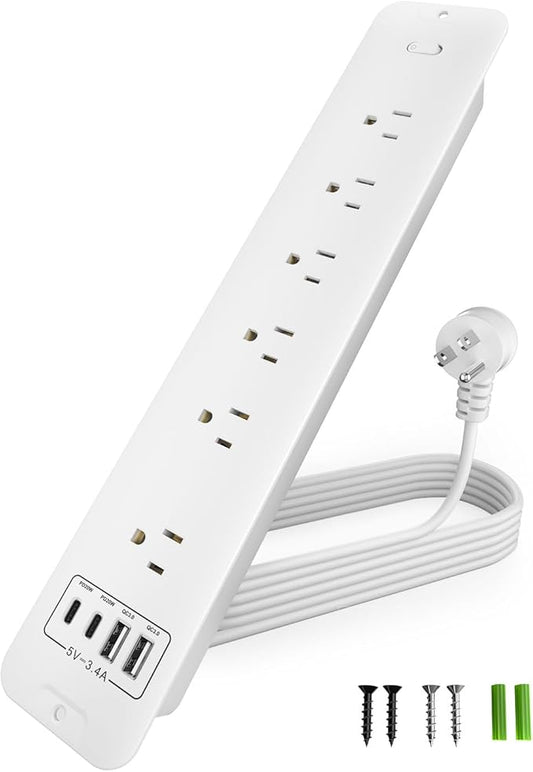 Recessed Power Strip Extension - 10 Outlet Surge Protector with 6 AC - 2 USB-A（18W） and 2 USB-C（PD20W） Ports - Flush Mount Desk Outlet with 6 Feet Cord - for Conference Table (White)