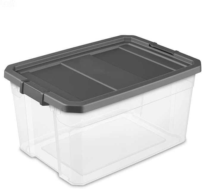 (2 Pack) 76 Quart Durable Clear Plastic Storage Bins, Storage Container with Latch Lid Dark Gray Suitable for Office,Hoilday Decor,Garage Organization.