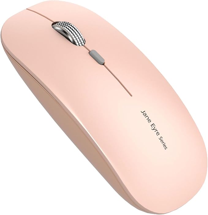 Uciefy Q5 Slim Rechargeable Wireless Mouse, 2.4G Portable Optical Silent Ultra Thin Wireless Computer Mouse with USB Receiver and Type C Adapter, Compatible with PC, Laptop, Desktop - Light Pink