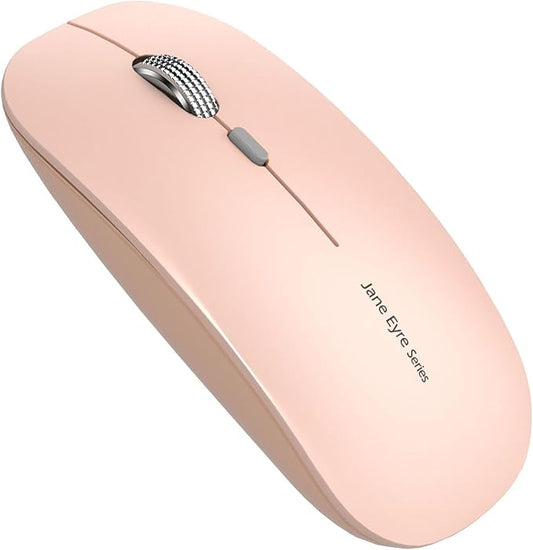 Uciefy Q5 Slim Rechargeable Wireless Mouse, 2.4G Portable Optical Silent Ultra Thin Wireless Computer Mouse with USB Receiver and Type C Adapter, Compatible with PC, Laptop, Desktop - Light Pink