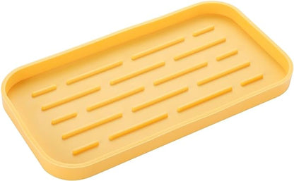 Silicone Kitchen Sink Organizer Tray for Multiple Usage,Easy Clean,Eco-Friendly Sponges Holder for Kitchen Bathroom Counter or Sink,Dish Soap Dispenser,Scrubber,Bottle,Cup Yellow 10”x 5.3”