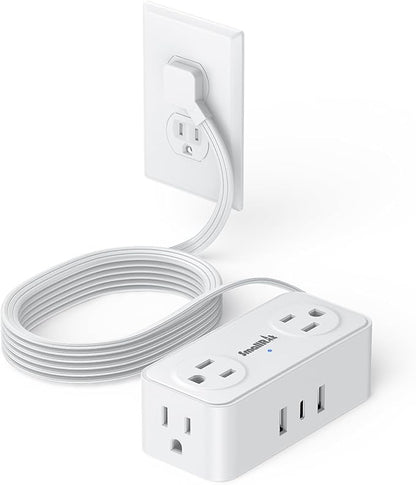 6.5Ft Power Strip with Surge Protector, 4 Outlets 3 USB Ports Extension Cord, Flat Plug Charging Station for Home Office Desk & College Dorm Essentials, White