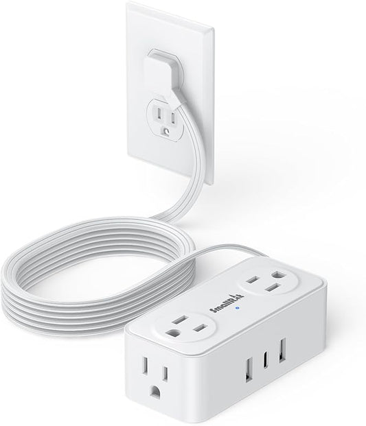 6.5Ft Power Strip with Surge Protector, 4 Outlets 3 USB Ports Extension Cord, Flat Plug Charging Station for Home Office Desk & College Dorm Essentials, White