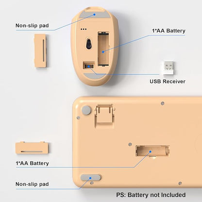 MOFII Wireless Keyboard and Mouse Combo,2.4GHz Retro Full-Size Keyboard with Number Pad and Cute Wireless Mouse for Computer PC Desktops Laptop WindowsxP/7/8/10(Milk Tea Colorful-B)