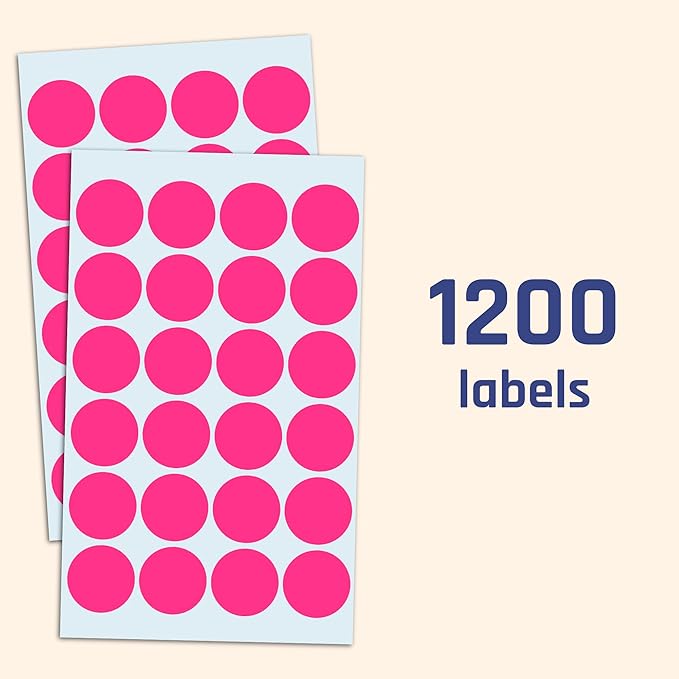 1200 Pack, 1" Round Dot Stickers Circle Labels - Pink