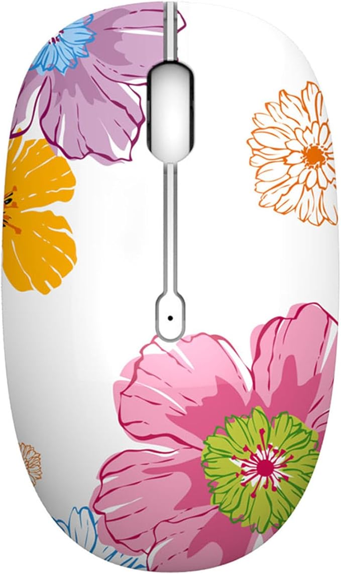TENMOS M101 Wireless Mouse Cute Silent Computer Mice with USB Receiver, 2.4G Optical Wireless Travel Mouse 1600 DPI for Laptop, Notebook, PC, Computer (Flower)