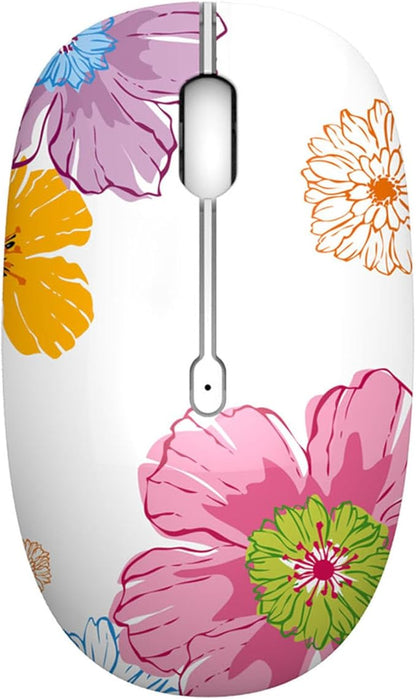 TENMOS M101 Wireless Mouse Cute Silent Computer Mice with USB Receiver, 2.4G Optical Wireless Travel Mouse 1600 DPI for Laptop, Notebook, PC, Computer (Flower)