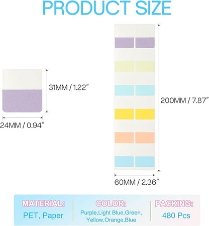 PATIKIL Clear Index Sticky Tabs, 480 Pcs Medium Transparent Sticky Notes Bookmarks Planner Stickers Page Tabs for Office Notebooks File Folder Ledger Book, Classic 6 Colors