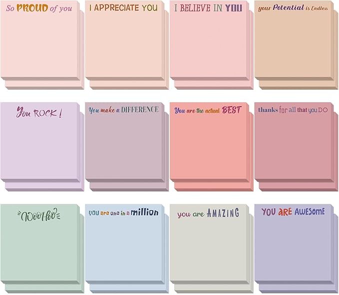 Yinder 24 Pcs Inspirational Sticky Notes Christmas Stocking Stuffers Motivational Sticky Notes Pad Employee Appreciation Gift Bulk for Teacher Nurse Coworker Office 3 x 3'' (Thank You,Aesthetics)