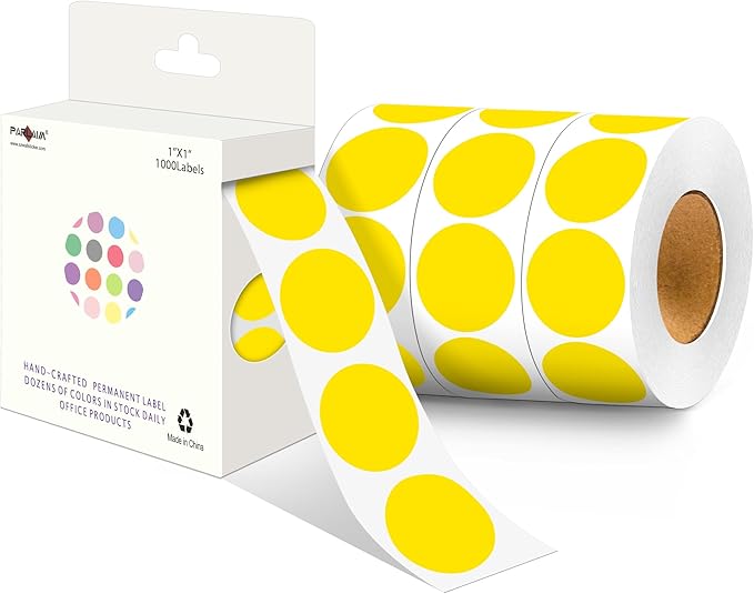 PARLAIM 4 Rolls 4000PCS 1 inch Round Color Coding Circle Dot Labels,Color- Coding Label Sticker for Home Office Classroom(Yellow)
