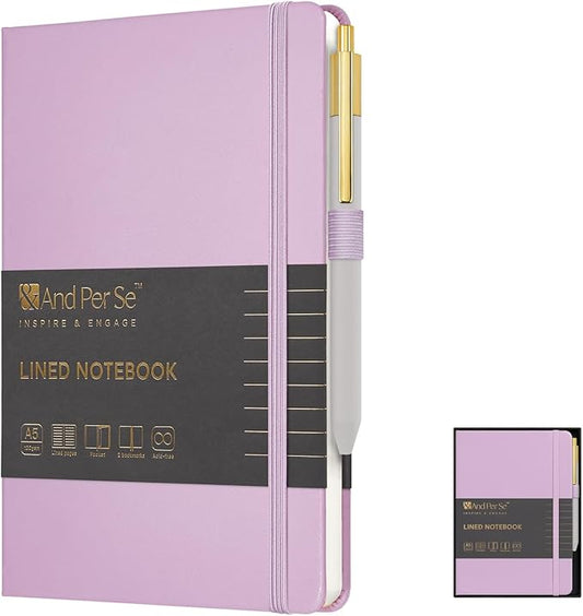 &And Per Se Lined Journal and Pen Set, A5 Leather Journal Stationery Set, 160 Pages 100GSM Thick Paper, Notebook Gift Set (Purple)