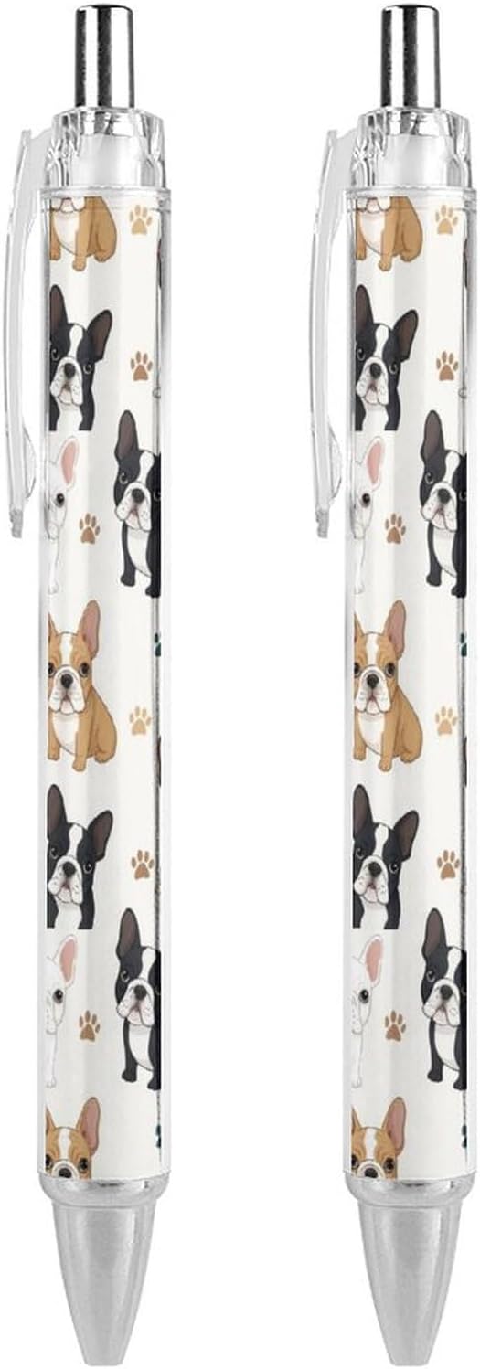 2 Pcs Ballpoint Pen, 0.5mm Medium Point Black Ball Pens, Cute French Bulldog Retractable Gel Pens Home