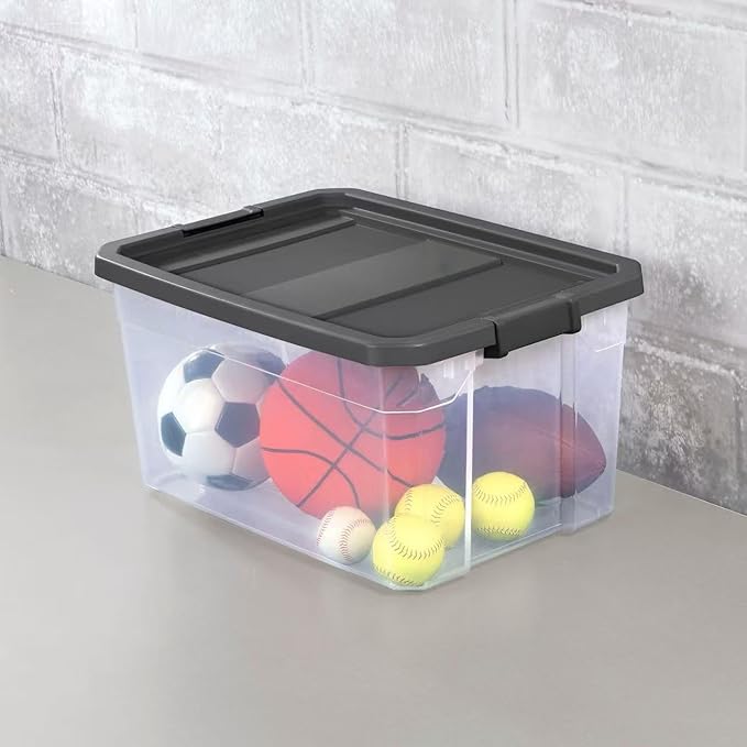 (2 Pack) 76 Quart Durable Clear Plastic Storage Bins, Storage Container with Latch Lid Dark Gray Suitable for Office,Hoilday Decor,Garage Organization.