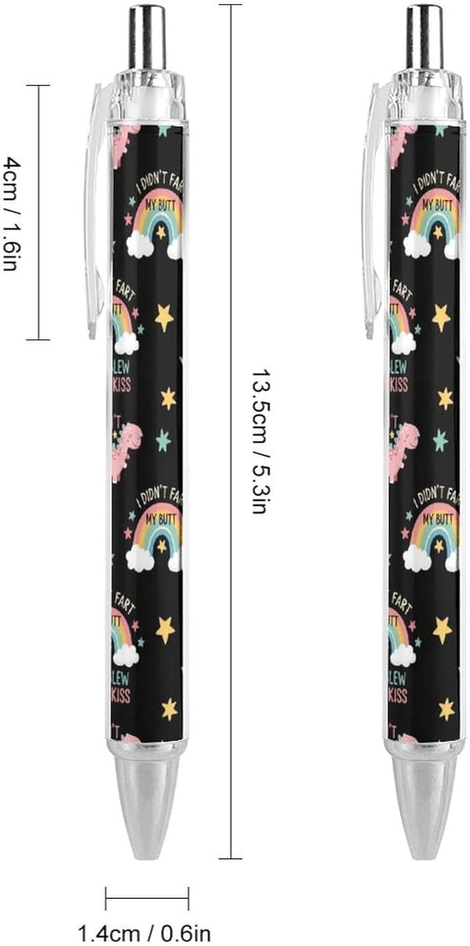 Comfortable Grip Ballpoint Pens, Retractable Black Ink 0.5mm Point, I Didnt My Blew You A Kiss Funny Dinosaur Office Desk Accessory, 2 Pcs