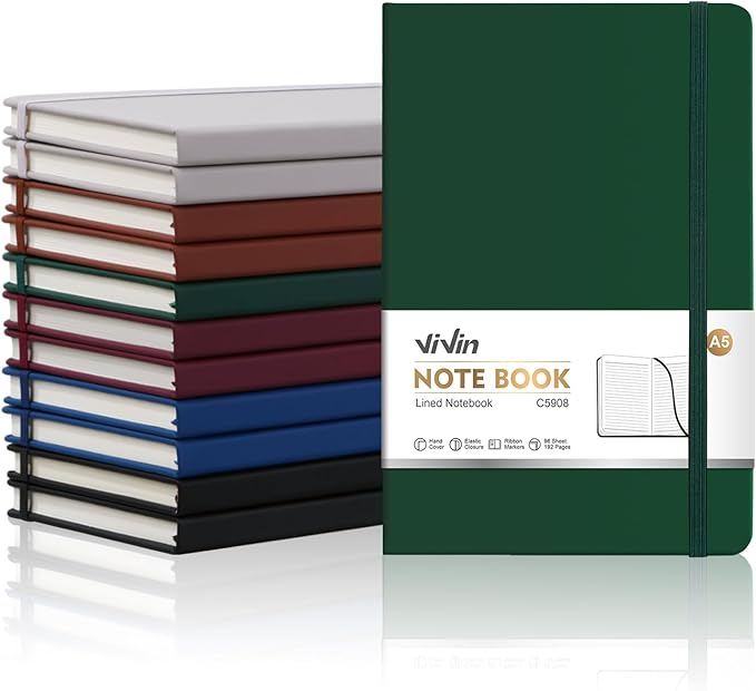 ViVin Lined Journal Notebooks for Work,192 Pages,5.5 x 8.3 inch,College Ruled,A5 Hardcover Journaling Notebooks for Writing,12 Pack Bulk