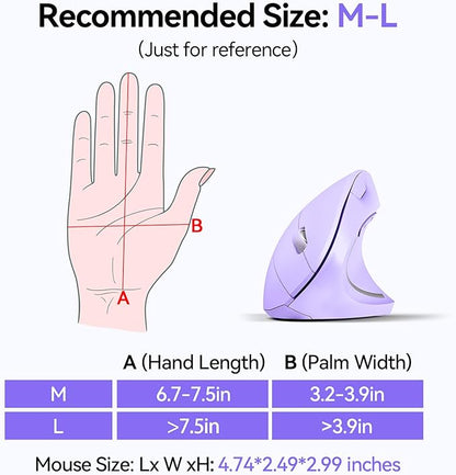 TECKNET Ergonomic Mouse, Wireless Bluetooth Vertical Mouse, 4800 DPI Optical Tracking, 6 Adjustable DPI, Quiet Clicks, 2.4GHz with USB A Receiver, 12 Months Battery, 6 Buttons, Wide Compatibility