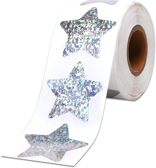 Sliver Star Stickers for Kids Reward, 1" Diameter, 500 per Roll, 1 inch