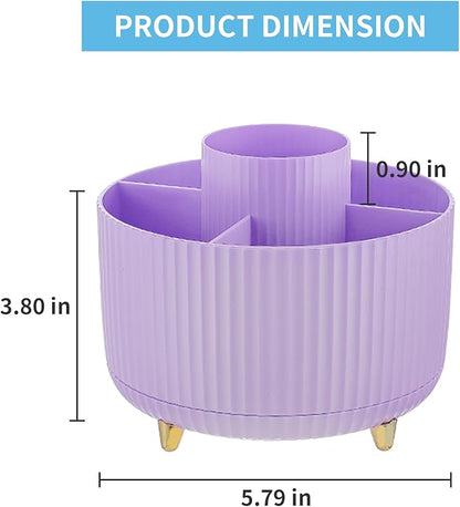 Marbrasse Desk Organizer, 360-Degree Rotating Pen Holder, Desk Organizers and Accessories with 5 Compartments Pencil Holder, Art Supply Storage Box Caddy for Office, Home（Purple）
