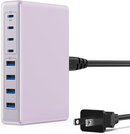 200W USB C Charger Block,GaN IV Charging Station 8 Ports,QC4.0 Fast Charging Station Hub+PD 65W USB C Laptop Charger Adapter Compatible with MacBook Air/Pro,DELL,iPhone 17/16/15,iPad,Steam Deck-Purple