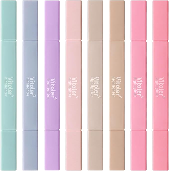 Vitoler Highlighters Assorted Colors,8pcs Dual Tip Pastel Colors Highlighters for Bible Study, Teacher Supplies and School Accessories
