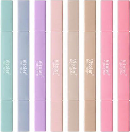 Vitoler Highlighters Assorted Colors,8pcs Dual Tip Pastel Colors Highlighters for Bible Study, Teacher Supplies and School Accessories