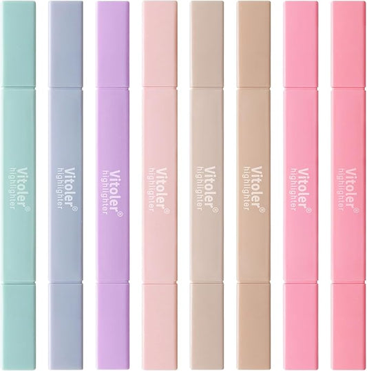 Vitoler Highlighters Assorted Colors,8pcs Dual Tip Pastel Colors Highlighters for Bible Study, Teacher Supplies and School Accessories