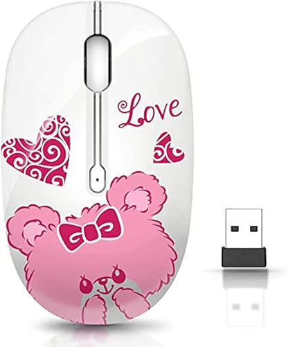JUHOO Wireless Mouse with Nano Receiver for PC, Laptop, Notebook, Computer, MacBook, Less Noise, Portable Mobile Optical Mice(Bear).