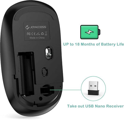 JOYACCESS Wireless Mouse, 2.4G Portable Slim Silent Computer Mouse Wireless with USB Nano Receiver, 2400 DPI, for Notebook, Laptop, PC - Black