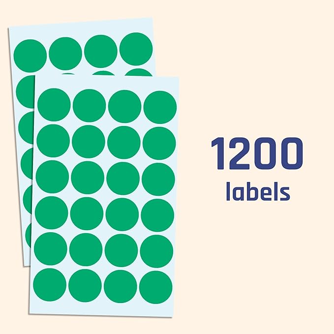 1200 Pack, 1" Round Dot Stickers Circle Labels - Green
