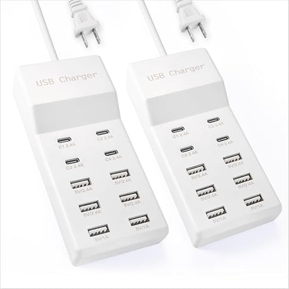 USB Charging Station Block with 10-Port (6 USB-A Port & 4 USB-C Port),USB Power Strip for Smart Phone Tablet Laptop Computer（2 Pcs）
