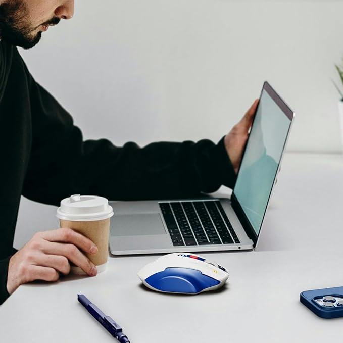 Uineer Wireless Mouse, [Upgraded] Visible Battery Display，Rechargeable Laptop Mice 2.4G USB, 4 Adjustable DPI Levels,Optical Ratón Wireless for Laptop PC Computer,White and Blue