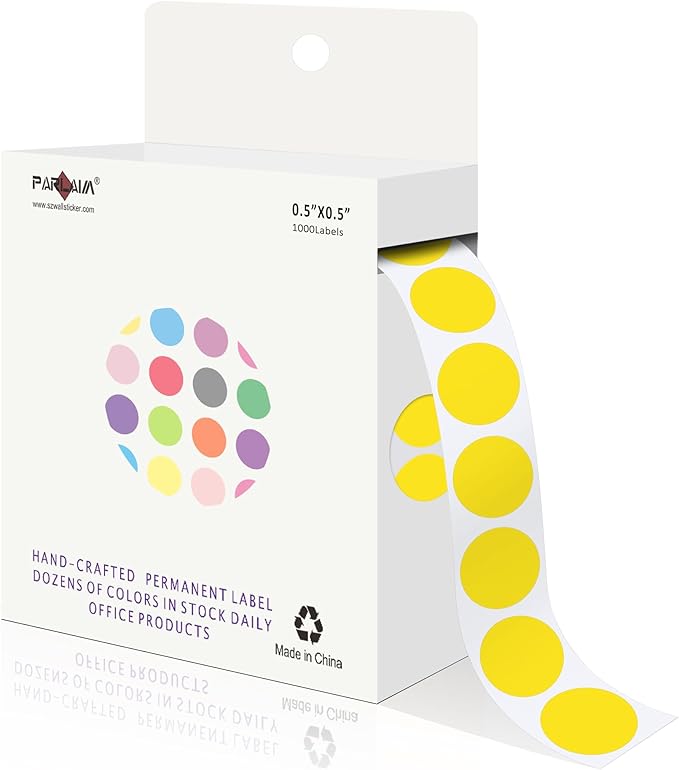 PARLAIM 1/2 Inch Circle Sticker Labels,1000 Stickers Round Color Coding Circle Dots Stickers,Roll Dot Stickers Label for Office Home Office(Yellow)