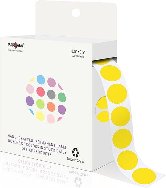 PARLAIM 1/2 Inch Circle Sticker Labels,1000 Stickers Round Color Coding Circle Dots Stickers,Roll Dot Stickers Label for Office Home Office(Yellow)