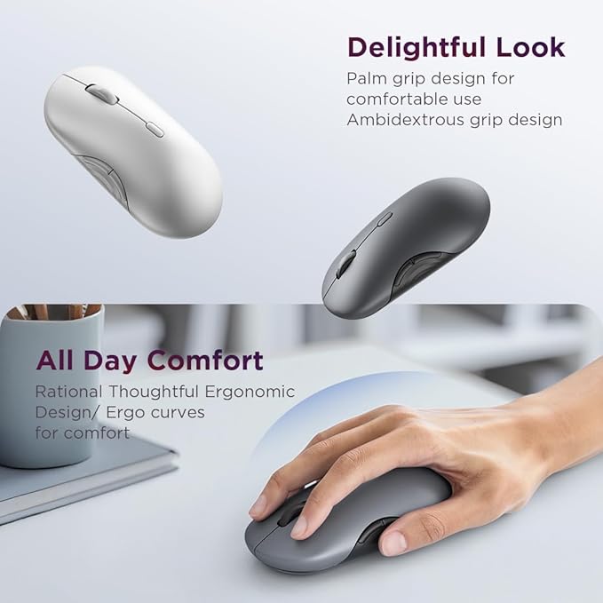 Lenovo 700 Multi-Device Wireless Mouse, Bluetooth or 2.4 GHz USB-A Connection, Connect up to 3 Devices, 36 Month Battery Life, Luna Grey