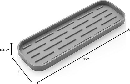 Silicone Kitchen Sink Organizer Tray for Multiple Usage,Eco-Friendly Sponges Holder for Kitchen Bathroom Counter or Sink,Dish Soap Dispenser,Scrubber,Bottle,Cup (Grey, 12"×4")