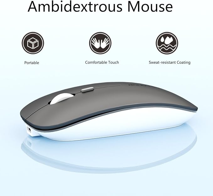 Uciefy Q5 Slim Rechargeable Wireless Mouse, 2.4G Portable Optical Silent Ultra Thin Wireless Computer Mouse with USB Receiver and Type C Adapter, Compatible with PC, Laptop, Notebook, Desktop (Grey)