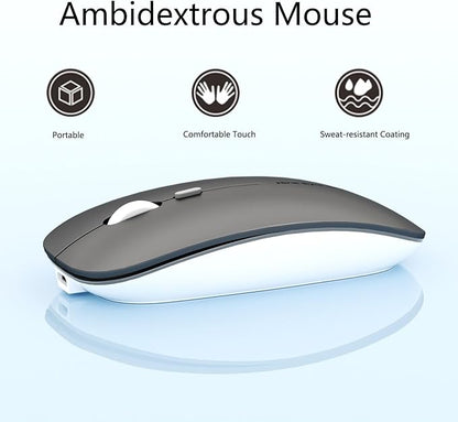 Uciefy Q5 Slim Rechargeable Wireless Mouse, 2.4G Portable Optical Silent Ultra Thin Wireless Computer Mouse with USB Receiver and Type C Adapter, Compatible with PC, Laptop, Notebook, Desktop (Grey)