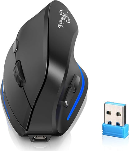 ECHTPower 2024 Update Wireless Ergonomic Mouse, 2.4GHz Rechargeable Vertical Mouse, Silent Right Wireless Mouse, 4800 DPI Adjustable Interface Type C for PC Laptop Computer Mac Windows