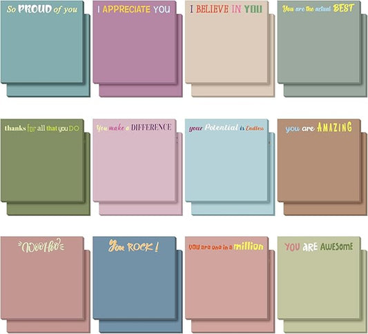 Yinder 24 Pcs Inspirational Sticky Notes Christmas Stocking Stuffers Motivational Sticky Notes Pad Employee Appreciation Gift Bulk for Teacher Nurse Coworker Office 3 x 3'' (Thank You,Morandi Color)