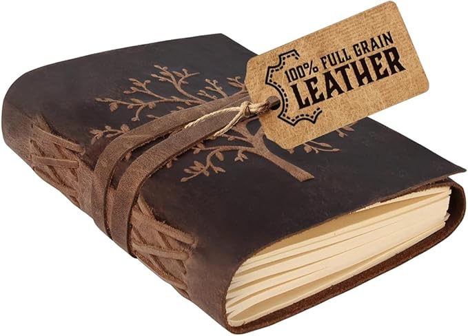 moonster Leather Journal Lined Notebook - Embossed Tree of Life, 8 x 6 Inches Diary, Leather bound Journal for Women - 400 Pages College Ruled Paper - Inspirational Gifts Leather Notebook