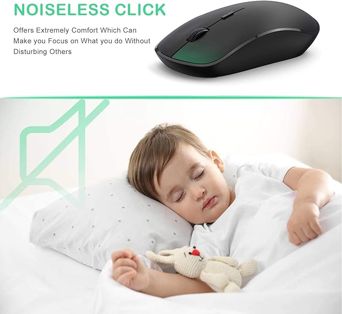 JOYACCESS Wireless Mouse, 2.4G Portable Slim Silent Computer Mouse Wireless with USB Nano Receiver, 2400 DPI, for Notebook, Laptop, PC - Black